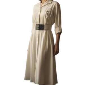Vintage Scarlett Cream Satin Belted Waist Dress Size 9/10